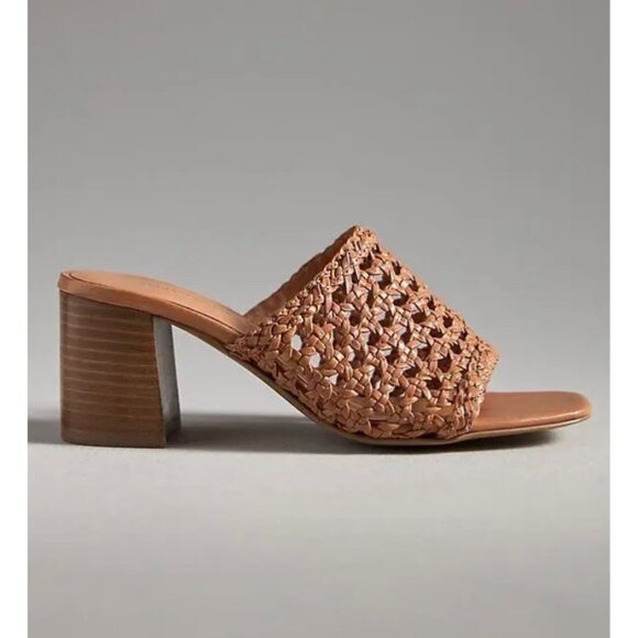 Anthropologie Woven Block-Heel Mule Sandals Size US 9-9.5 EU 40 Honey - Picture 2 of 4